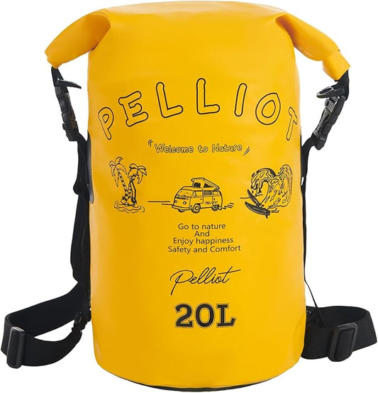 20L Waterproof Dry Bag Tough & Water-repellent Storage Bag with Adjustable Shoulder Straps Lightweight Portable Backpack Dry Bags for Kayaking Boating Camping Yellow