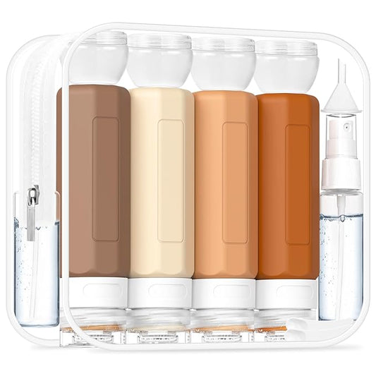 Redfly 17PCS Travel Bottles for Toiletries, TSA Approved Travel Size Containers, Leak Proof Travel Containers for Toiletries, Silicone Travel Kit for Shampoo, Conditioner, Lotion & Creams Apricot