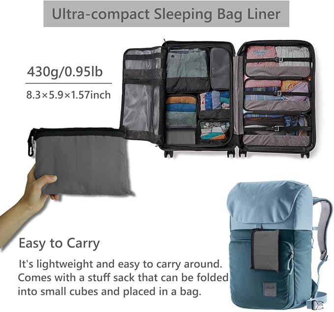 Lightweight Sleeping Bag Liner Camping Travel Sheets Ultralight Sleeping Bag Sack for Backpacking Hiking Hotel Hostels and Traveling, Stuff Sack Included