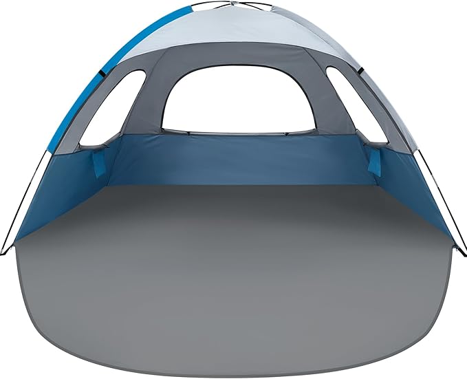 NXONE Beach Tent Sun Shade Shelter for 6 Person with UV Protection, Extended Floor, 3 Mesh Roll Up Windows & 8.5mm Fiberglass Rods丨Carry Bag Included (Blue White)
