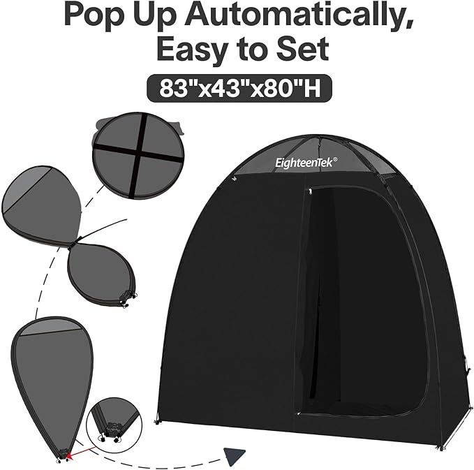 EighteenTek Shower Tent Camping, 2-Room Portable Changing Room, Outdoor Shower Enclosure, Pop Up Privacy Tent Shelter with Floor & Doors, Changing Tent, Camping Toilet, Bathroom