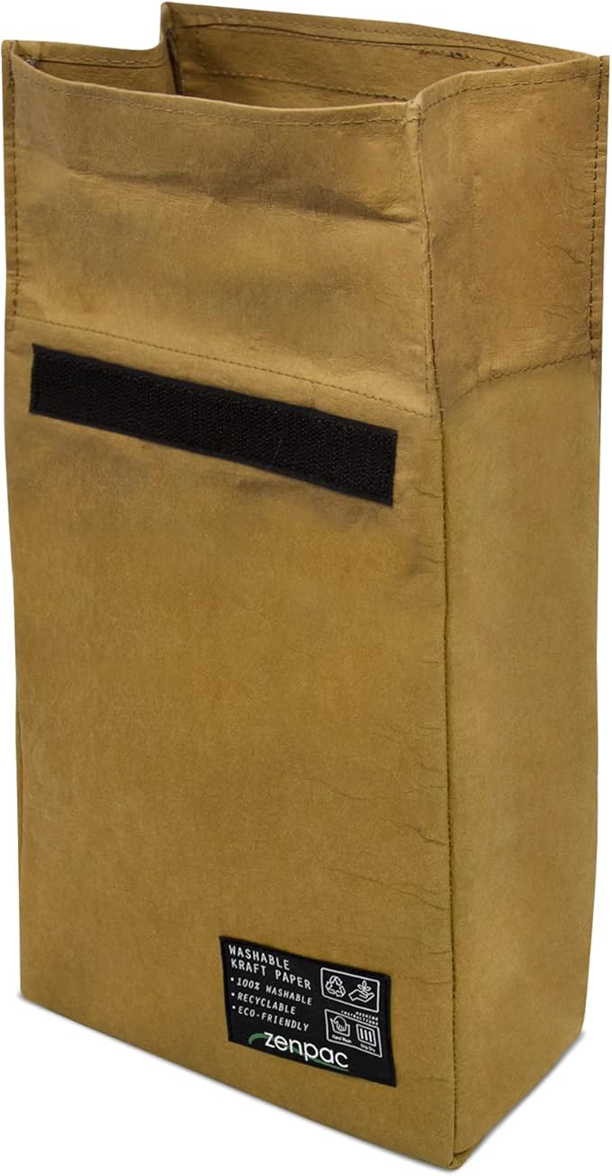 ZENPAC Small Brown Lunch Bag, Reusable & Washable Kraft, Leakproof Sack for Work, School, Picnic, Food, Beverages, Snacks, Travel, 8.5x4.5x12
