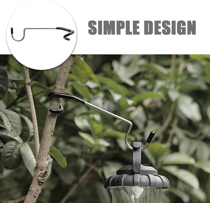 3Pcs Outdoor Camping Lamp Pole Hooks, Non-Slip Portable Multi-Functional S Hooks for Tent Light, String Lights, and Outdoor Hanging, Steel and Rubber