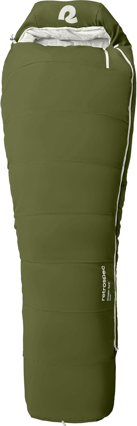 Retrospec Dream Sleeping Bag - 5, 15, 30 Mummy for Camping, Insulated Cold Weather, Lightweight Stuff Sack, Water-Resistant, Adjustable Draw Cords, Adult