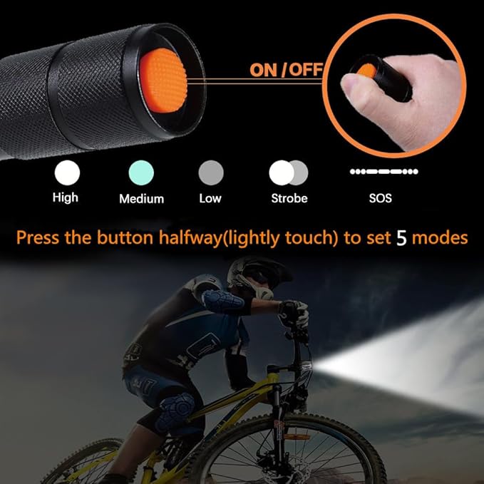 2 Pack Tactical Flashlights Torch, Military Grade 5 Modes High Lumens Led Waterproof Handheld Flashlight for Camping Biking Hiking Outdoor Home Emergency, Camping Essentials Gear