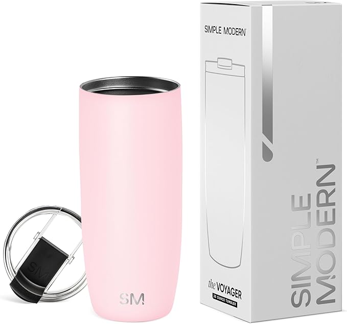 Simple Modern Travel Coffee Mug Tumbler with Flip Lid | Reusable Insulated Stainless Steel Cold Brew Iced Coffee Cup Thermos | Gifts for Women Men Him Her | Voyager Collection | 20oz | Blush