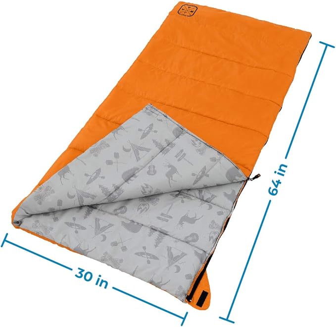 CORE 50 Degree Youth Sleeping Bag | Lightweight & Compact for Boys & Girls | Perfect for Indoor or Outdoor Use, Camping, Backpacking, Hiking, & Sleepovers | Ideal for Warm & Cooler 3 Season Weather