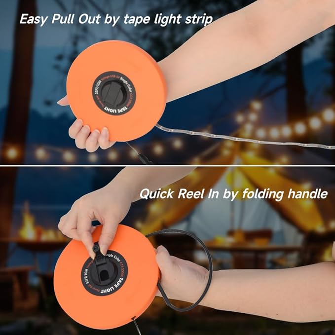 Camping Lights String, Tape Tent Lights Color Changing APP Control, Waterproof LED Lantern Retractable and Reusable for Emergency Yard Decor Christmas Essentials (Warm-White 16.4Ft)