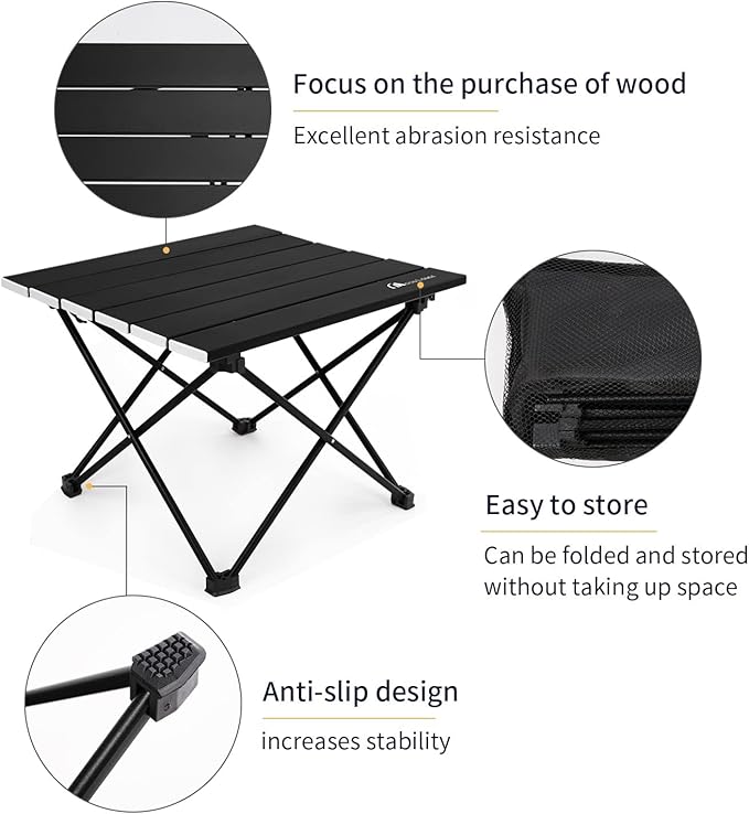 MOON LENCE Folding Beach Table, Small Folding Table, Outdoor Ultralight Aluminum Camping Table, Portable Compact Backpacking Table, Travel Table for Beach, Picnics, Cooking, Hiking