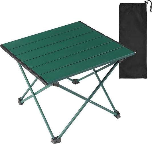 Tesouro Portable Camping Table,Folding Side Table Aluminum Top for Outdoor Cooking, Hiking, Travel, Picnic (Blackish Green, Large)