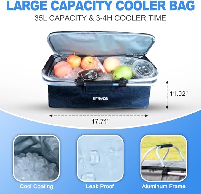 Collapsible Wagon with Removable Canopy, 3-in-1 Heavy Duty Garden Cart with Big All-Terrain Wheels, Brakes, Adjustable Push Pull Handle, Cooler Bag, 300LBS Wagon Cart for Camping (Blue)