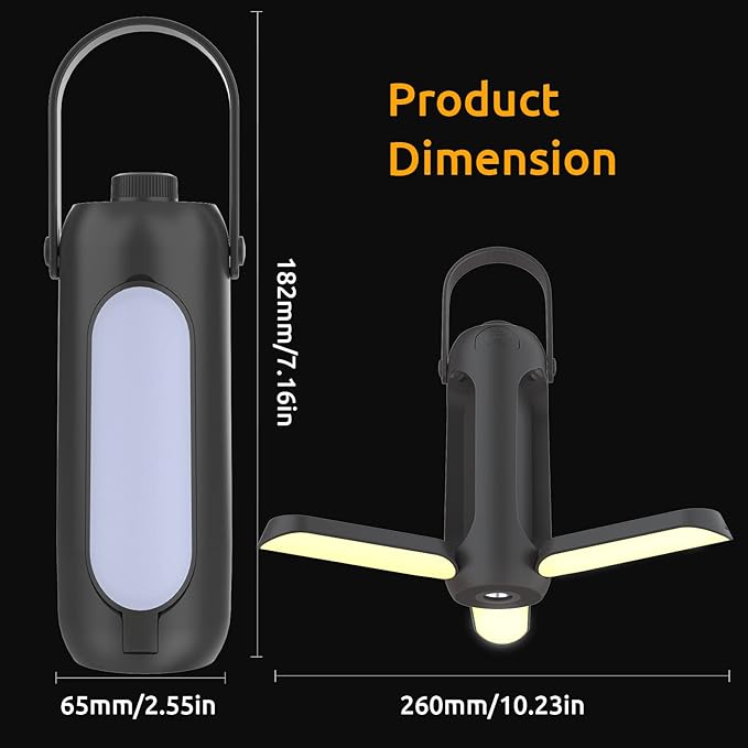 Camping Lantern 720LM with Flashlight Design, 10000mAh Rechargeable LED Camping Lamp, 11H Run Time, Deployable Lampshade Multifunctional Camping Light for Hurricane, Emergency, Travel-Grey