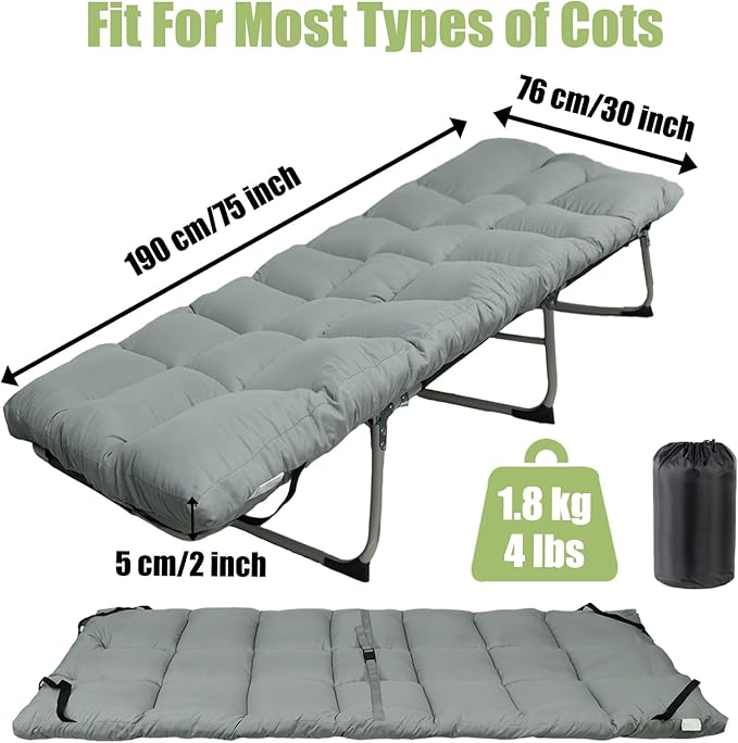 Tuphen Cot Mattress Pad-Cot Pads for Camping, Cot Mattress Topper, Camping Mattress Sleeping Pad 75"x30" Soft Lightweight Quilted Pads for Camp Cot/RV Bunk/Narrow Twin Beds