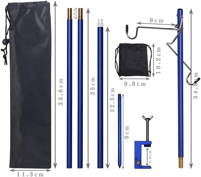 HIKEMAN Folding Lantern Stand Pole Portable Lamp Stand Hook Collapasible Light Stand Holder for Camping Fishing Picnic BBQ Outdoor Activities (Blue)