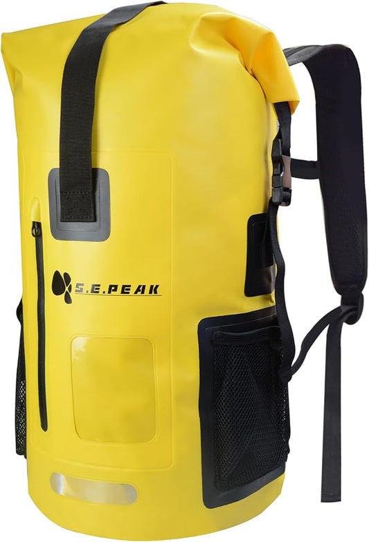 SEPEAK 55L Waterproof Marine Dry Bag, Roll Top Backpack, Heavy Duty Dry Sack for Kayaking, Boating,Swimming,Diving,Surfing,Rafting,Fishing,Camping,Hiking,with Reflective Strip,Yellow