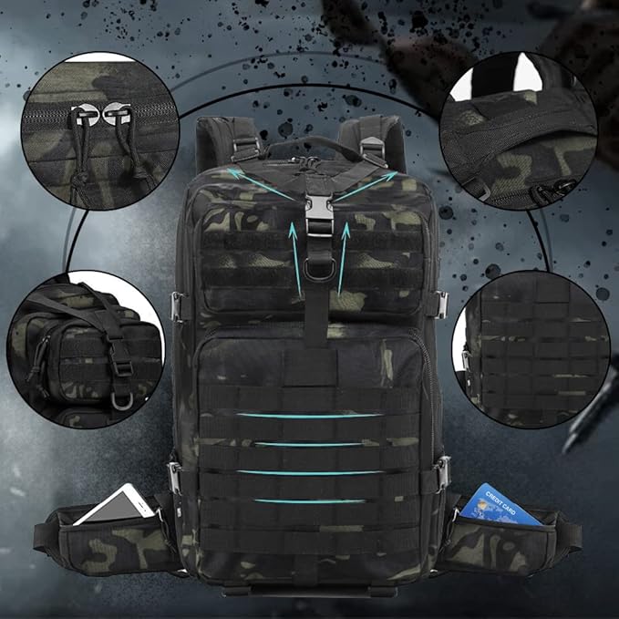 EMDMAK Military Tactical Backpack, 42L Large Military Pack Army 3 Day Assault Pack Molle Bag Rucksack