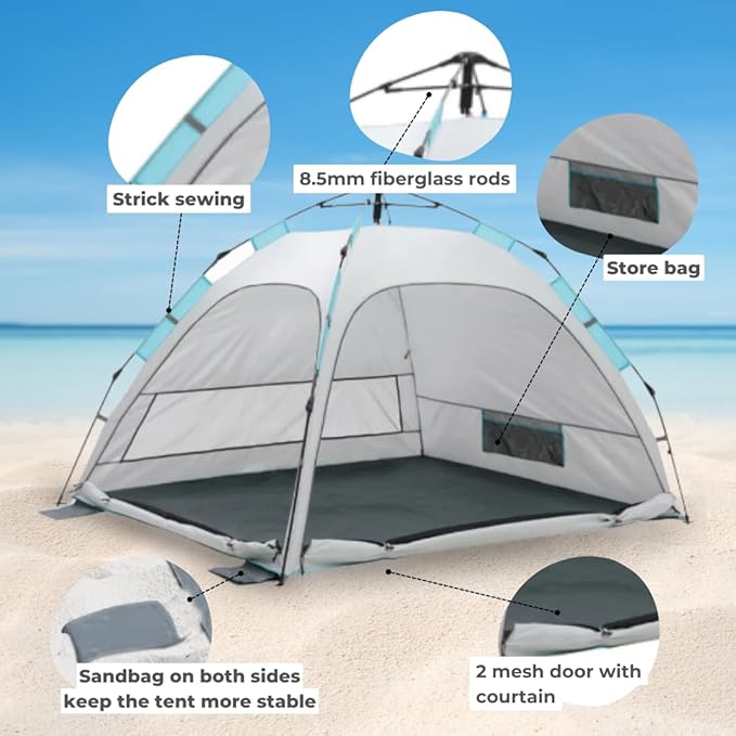 2-Person Pop-Up Camping Tent – Instant Setup, Water-Resistant, Lightweight Dome with Dual Mesh Doors & Extensible Porch – Ideal for Beach, Hiking & Backpacking