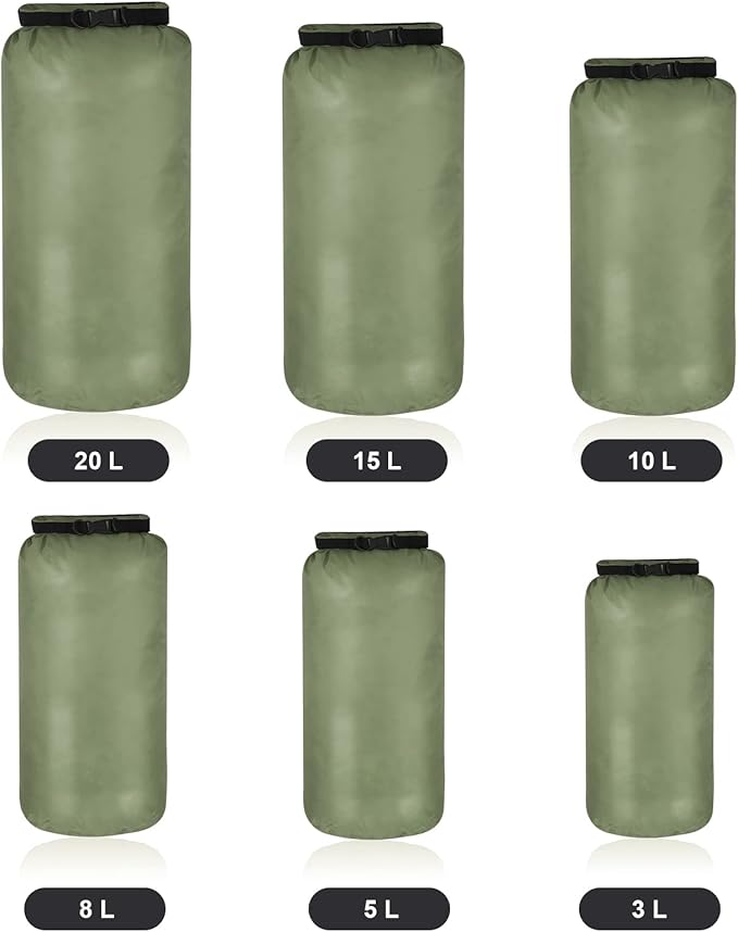 Shappy 6 Pcs Waterproof Dry Bag Set 6 Size Lightweight Sack and Long Adjustable Shoulder Strap 20/15/10/8/5/3l Outdoor Keep Gear Stuff Sack for Backpacking Boating Hiking Camping