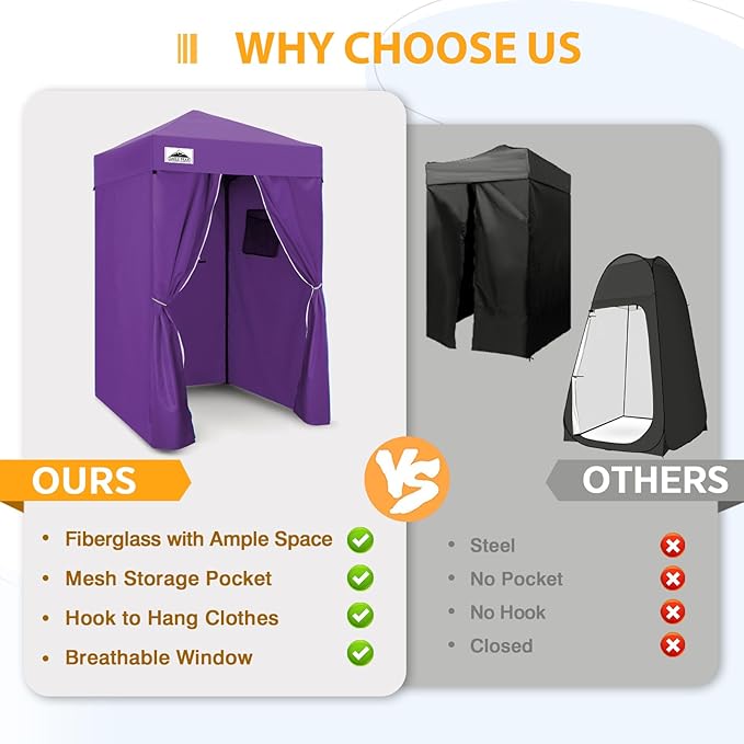 EAGLE PEAK Flex Ultra Compact 4x4 Pop-up Canopy, Sun Shelter, Changing Room, Portable Privacy Canopy Cabana for Pool, Fashion Photoshoots, or Camping, 4x4 ft, Purple