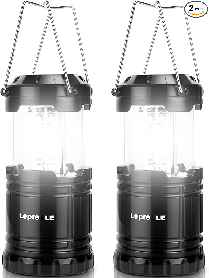 Lepro LED Camping Lanterns Battery Powered, Collapsible, IPX4 Water Resistant, Outdoor Portable Lights for Emergency, Hurricane, Storms and Outages