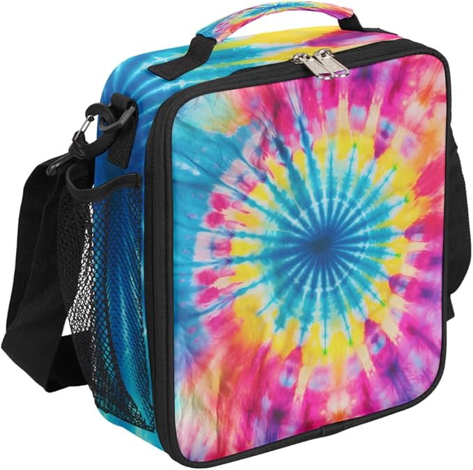 Pardick Rainbow Swirl Kids Lunch Bag Abstract Tie Dye Insulated Lunch Box Mini Cooler Back to School Thermal Meal Tote Kit Bento Tote Bags Thermal Lunchbox for Boys Girls