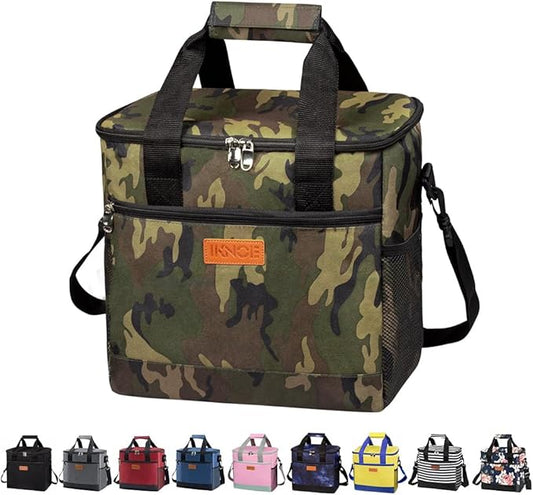iknoe Large Cooler Bag Collapsible, 15L Insulated Bags, Leakproof Lunch Cooler Tote with Multi-Pockets for Adult, Insulated Lunch Box for Beach, Picnic,Work, Camo 24-Can