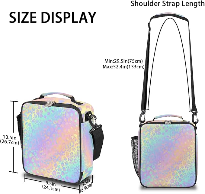Leopard Print Kids Lunch Bag Rainbow Leopard Skin Insulated Lunch Box Mini Cooler Back to School Thermal Meal Tote Kit Bento Tote Bags Thermal Lunchbox for Boys Girls
