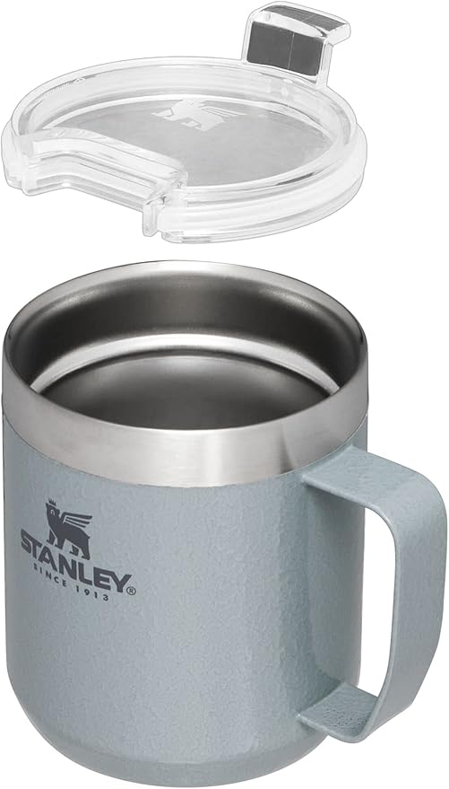 Stanley Stay-Hot Camp Mug 12 oz | Press Fit Drink Through Lid | Cup for Coffee, Tea and Drinks | Insulated Stainless Steel Coffee Mug | BPA-Free | Hammertone Silver