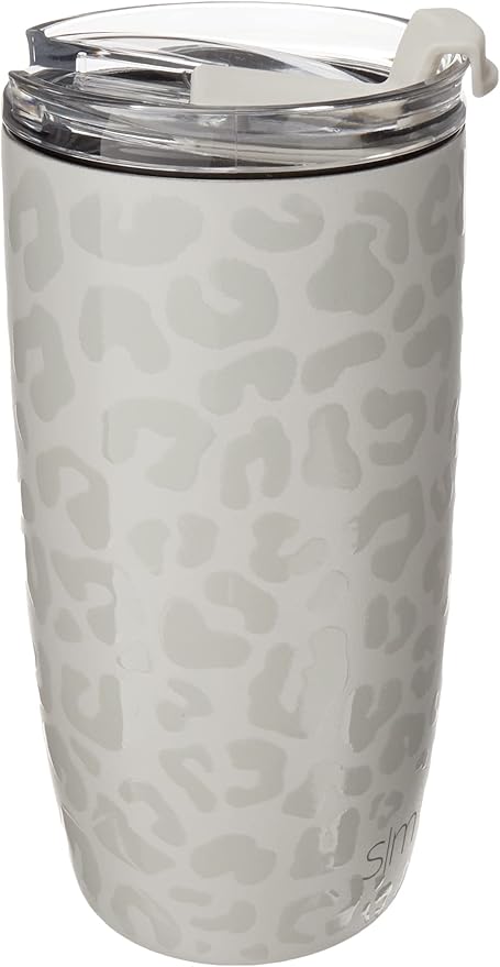 Simple Modern Travel Coffee Mug Tumbler with Flip Lid | Reusable Insulated Stainless Steel Cold Brew Iced Coffee Cup Thermos | Gifts for Women Men Him Her | Voyager Collection | 16oz | Cream Leopard