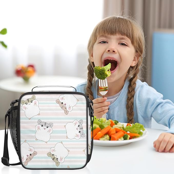 Pardick Cute Hamster Lunch Bag for Girls Boys,Hamster Insulated Lunch Box Kids with Adjustable Shoulder Strap,Waterproof Students Lunch Tote Cooler Bag for School Picnic Travel Outdoor
