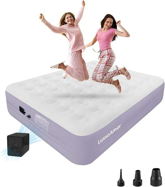 Queen Air Mattress with Built-in Pump-18 Duty Inflatable Mattress for Camping,Guest Bed&Emergency Use-Dutch Velvet Cloud Comfort,3-Min Fast Inflation,600lbs Support,Portable Blow Up Air Bed-Purple
