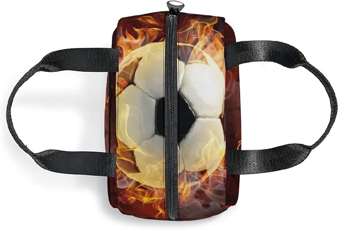 Giwawa Soccer Lunch Bag for Kids, Fire Sport Ball Insulated Reusable Lunch Box, 3D Football Print Thermal Cooler Lunch Tote Bag for Boys Girls School Men Women Office Picnic