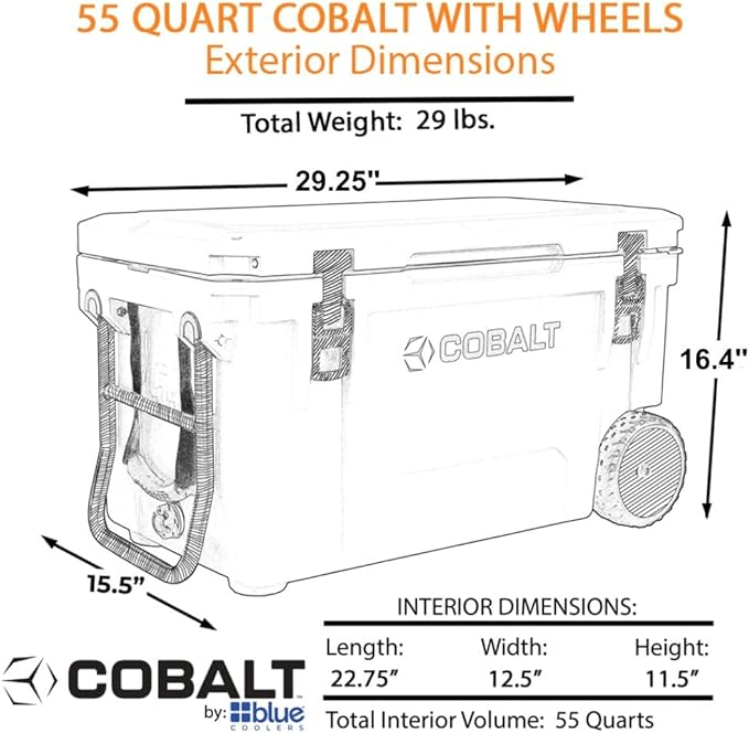 Cobalt 55 Quart Roto Molded Super Ice Cooler | Large Ice Chest Holds Ice Up to 3 Days |