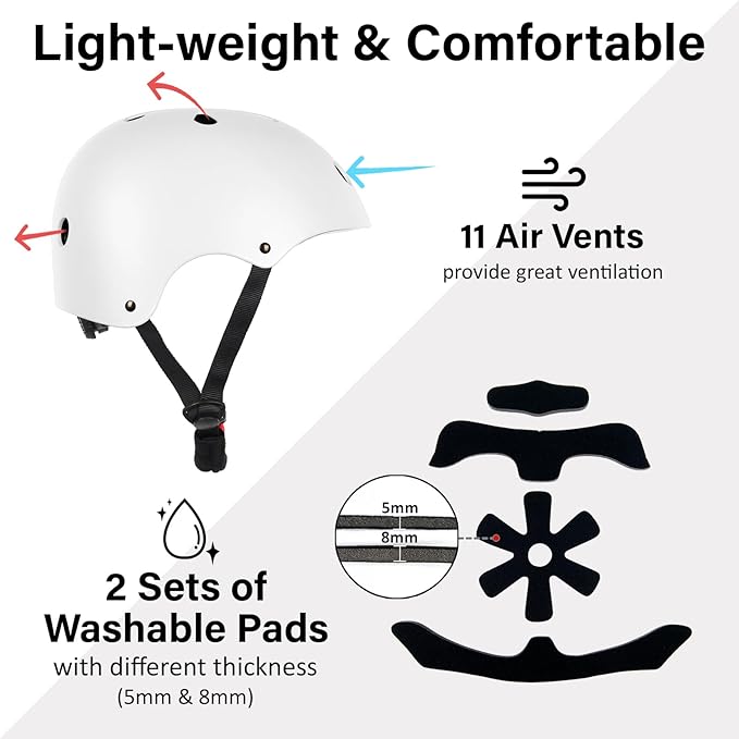 Skateboard Bike Helmet, Lightweight Adjustable, Multi-Sport for Bicycle Skate Scooter, 3 Sizes for Adult Youth & Kids