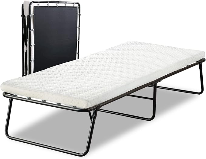 Greaton, 14” Folding Bed with Luxurious Memory Foam Mattress, Strong and Sturdy Metal Frame, Portable Guest Bed for Easy Storage, 26-Inch, White