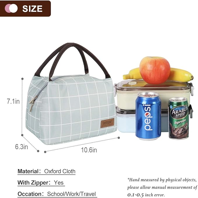 Buringer Insulated Lunch Bag Lunch Box for Women Men Adult Lunch Tote for Work Picnic Travel (Green Plaid)