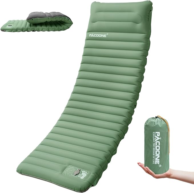 Extra Thick 4 Inch Camping Sleeping Pad, Splicable Ultralight Sleeping Pad with Pillow, Built-in Foot Pump, Lightweight Sleeping Mat for Camping Backpacking, Hiking, Tent (Green)