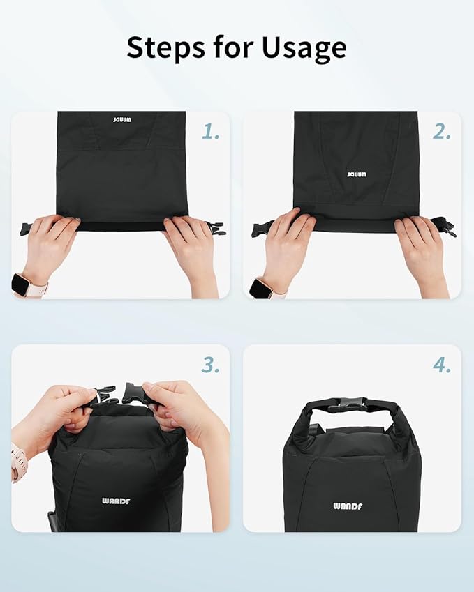 WANDF Waterproof Dry Bag for Women Men with Quick-Dry Shoulder Strap Floating Roll Top Dry Storage Bag 10L for Kayaking, Rafting, Boating, Swimming, Camping, Hiking, Beach, Fishing (Black)