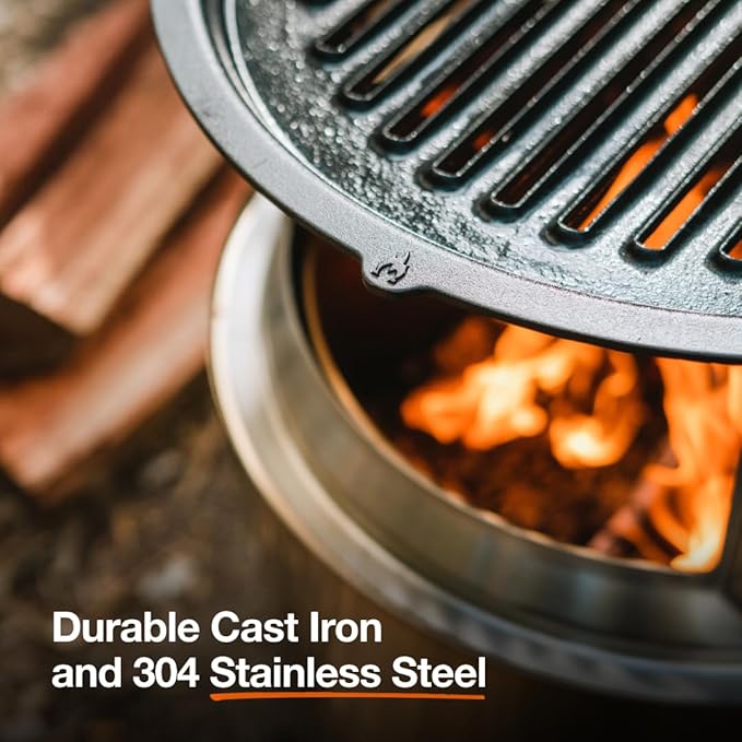 Solo Stove Bonfire Grill Top and Hub, Cast Iron Cooktop with Stainless steel Hub for 8” Elevation, Addition for Bonfire Fire Pit, Weight: 20 lbs, Diameter: 17.5"
