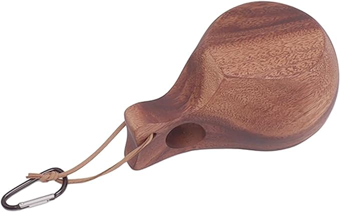 Camping Mug for Kuksa, Wooden Cup Camping Essentials Wood Cup Also Essential Equipment for Bushcraft Gear Made by Traditional Hand Carving and Equipped with Hanging Rope and aHandle(Light Brown)