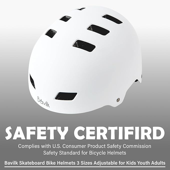 Bike Helmet 3 Sizes for Teenager Kids Youth Adults,Bavilk Skateboard Helmet Adjustable Multi-Sport Bicycle Cycling Scooter Roller Skate Inline Skating Rollerblading for Girls Boys Women Men Teen