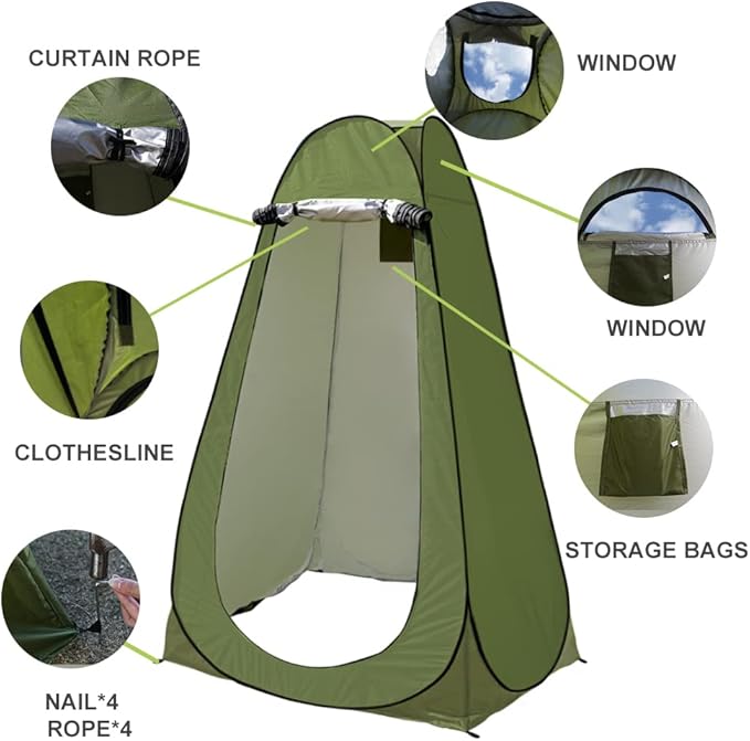 Privacy Shower Tent, Pop up Portable Camping Tent, Outdoor Toilet Changing Dressing Room, Instant Privacy Shelter for Picnic Waterproof Bathroom