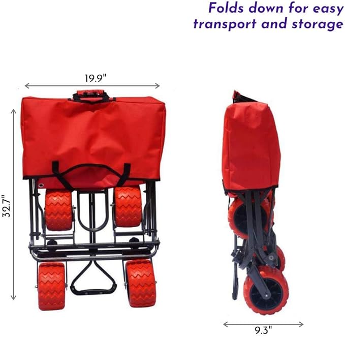 Impact Canopy Folding Collapsible Utility Wagon with All-Terrain Wheels, Red