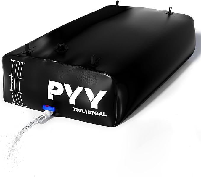 PYY Portable 87 Gallon Water Bladder - Truck Bed & Carrier Cart Water Bob Bathtub Emergency Water Bladders for Outdoor RV & Car Camping Water Bladder Tank with Spigots and Overflow Kit-Black 330L