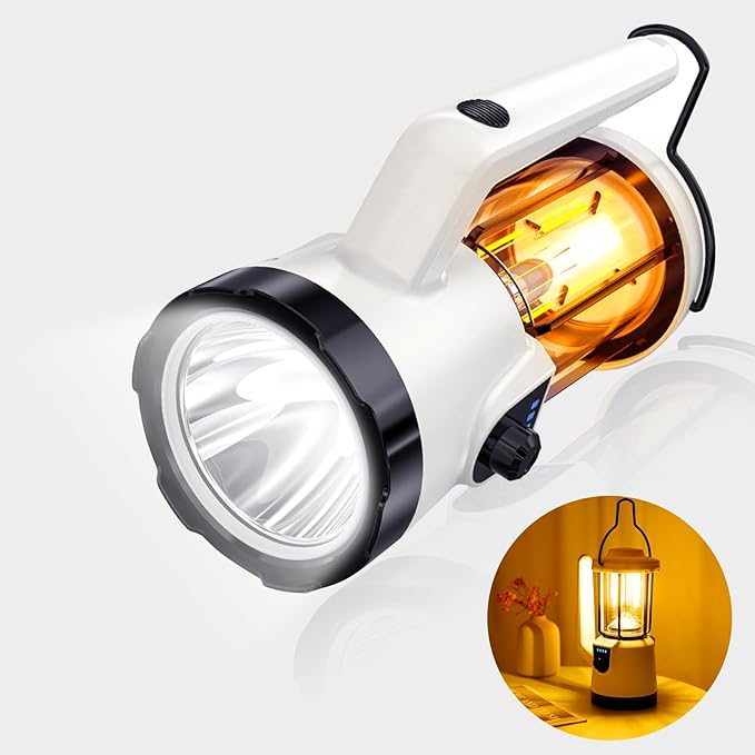 Lixada LED Camping Lantern,USB C Rechargeable Lantern with Stepless Dimming,Emergency Flashlight Flood Light with Folding Hook for Searchlight Power Outages Spotlight Outdoor Fishing Emergency