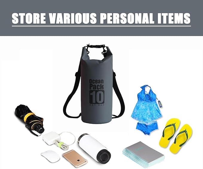 Floating Waterproof Dry Bag Backpack 5L/10L/20L, Roll Top Bag for Kayaking, Rafting, Boating, Swimming, Camping, Hiking, Beach, Fishing, Waterproof Beach Bag. (Gray, 5L)