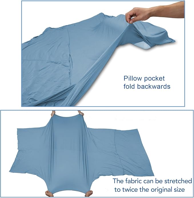 Travel Sheets for Hotel, Rayon Derived from Bamboo, Stretchy Sleep Sack for Adults, Warm Weather/Summer Sleeping Bag Liner for Camping and Travel, Rectangular with Pillow Pocket, Mummy, Cooling Sheets