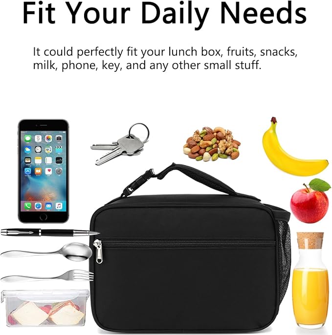 Insulated Lunch Box for School, Thermal Reusable Durable Freezable Lunch Bags for Kids Boys Girls Men Women - Small Soft Cooler Portable Lunch Tote Kit for Work Picnic Travel,Black