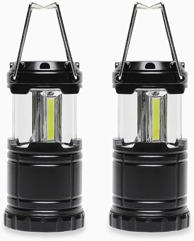 Battery Powered Camping Lantern ( 2 Pack )- Portable COB Hanging Lamp Lights | Waterproof Collapsible Lantern Flashlight for Tent Lights, Power Outages, Hurricane Emergency, Hiking