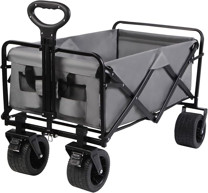 MMQ Heavy-Duty Folding Wagon with 550lbs Weight Capacity, Collapsible Wagon with Big Wheels - Robust Construction, Spacious Interior, Adjustable Rolling Carts, Outdoor Folding Camping Wagons, Portable